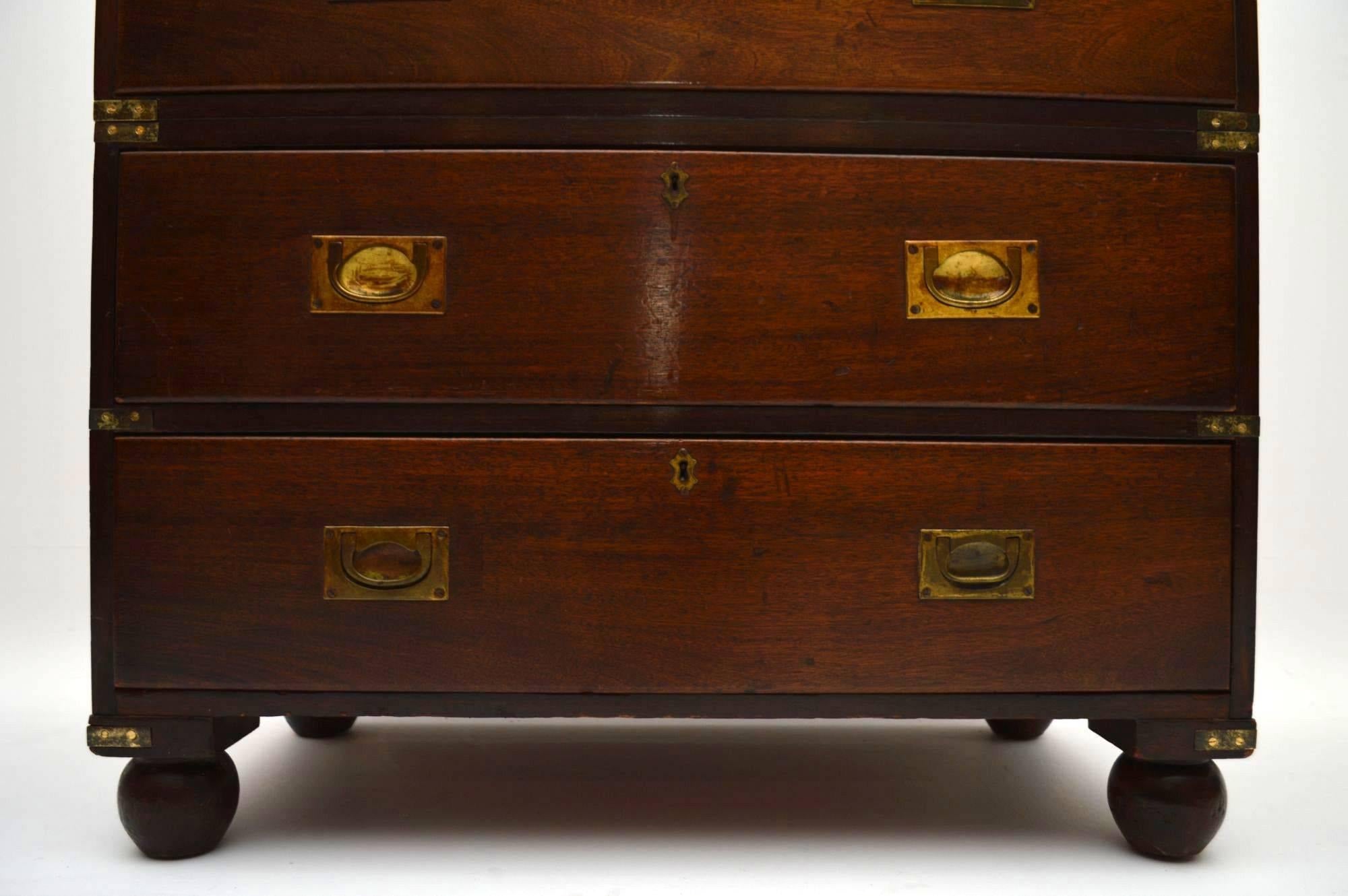 English Antique Victorian Mahogany Campaign Chest of Drawers