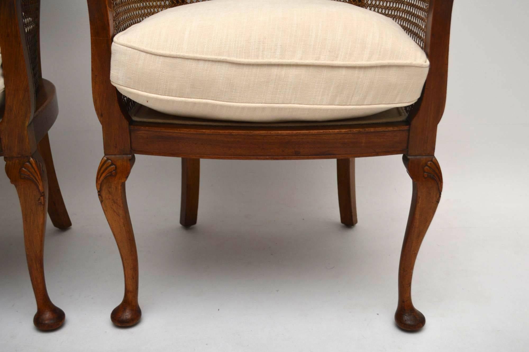 Pair of Antique Mahogany Caned Bergere Armchairs 2