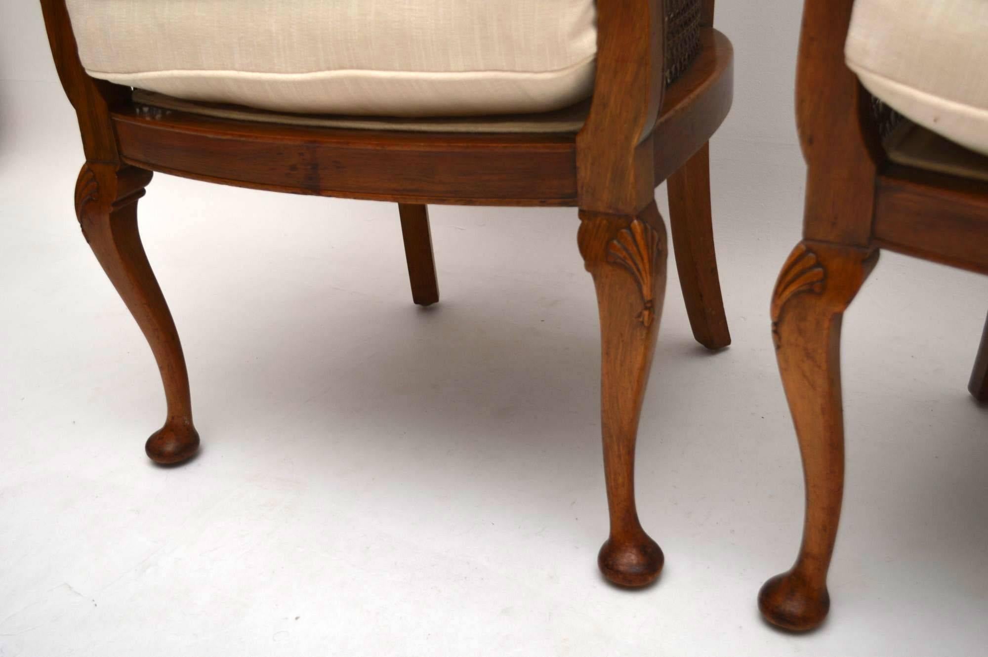Pair of Antique Mahogany Caned Bergere Armchairs 3