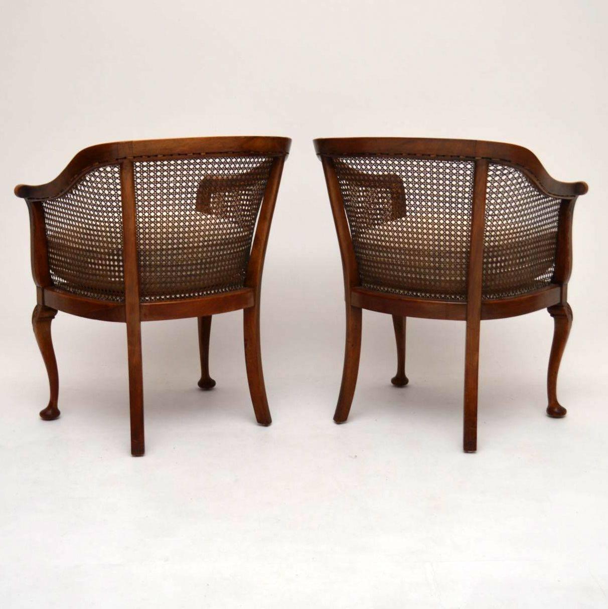 Pair of Antique Mahogany Caned Bergere Armchairs 4