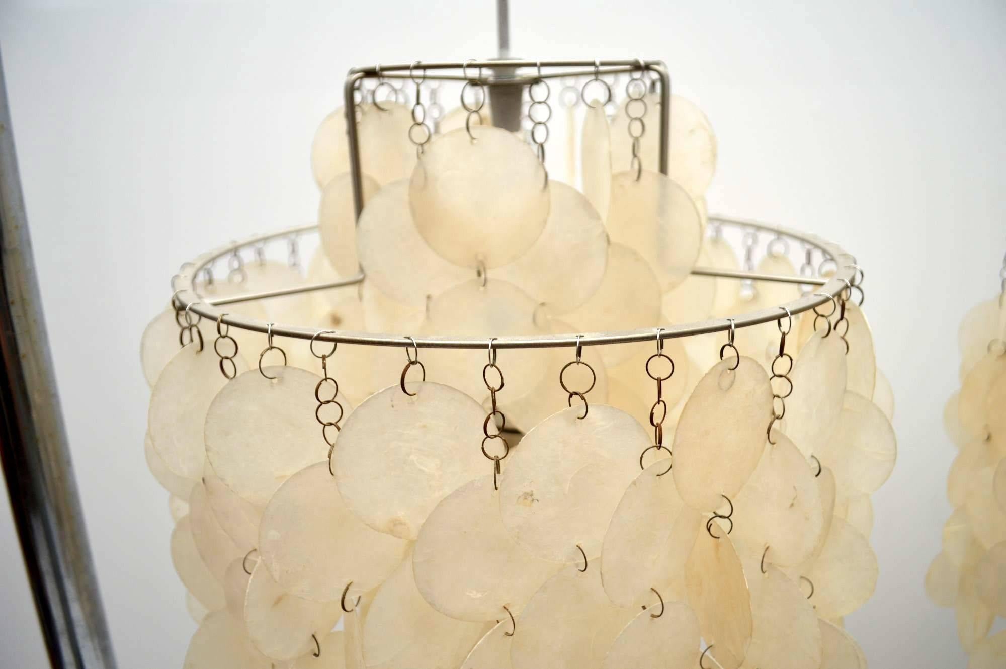 Mid-20th Century Pair of Swiss Retro Shell ‘Fun’ Chandeliers by Verner Panton