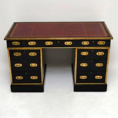 Antique Leather Top Ebonized Campaign Desk
