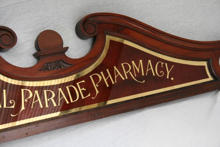 Antique Victorian Pharmacy Shop Glass Advertising Sign For Sale at 1stDibs