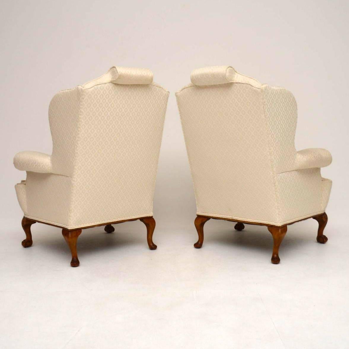 Pair of Antique Queen Anne Style Wing Back Armchairs 4