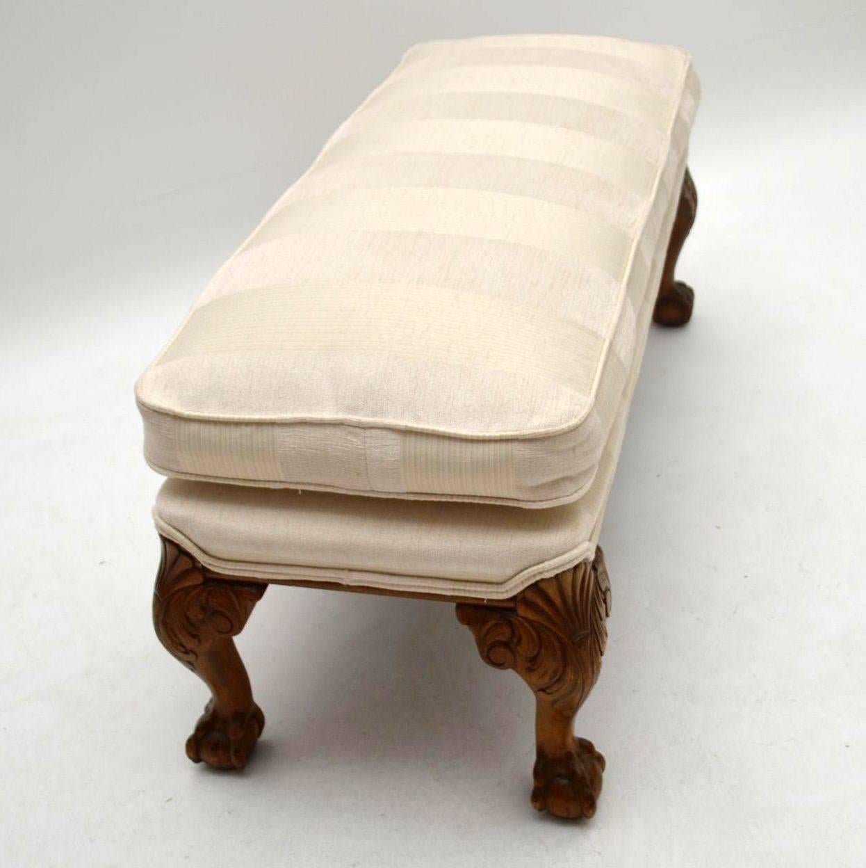 Antique Carved Walnut Upholstered Foot Stool In Excellent Condition In London, GB