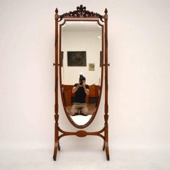 Antique Edwardian Satin Wood Cheval Mirror