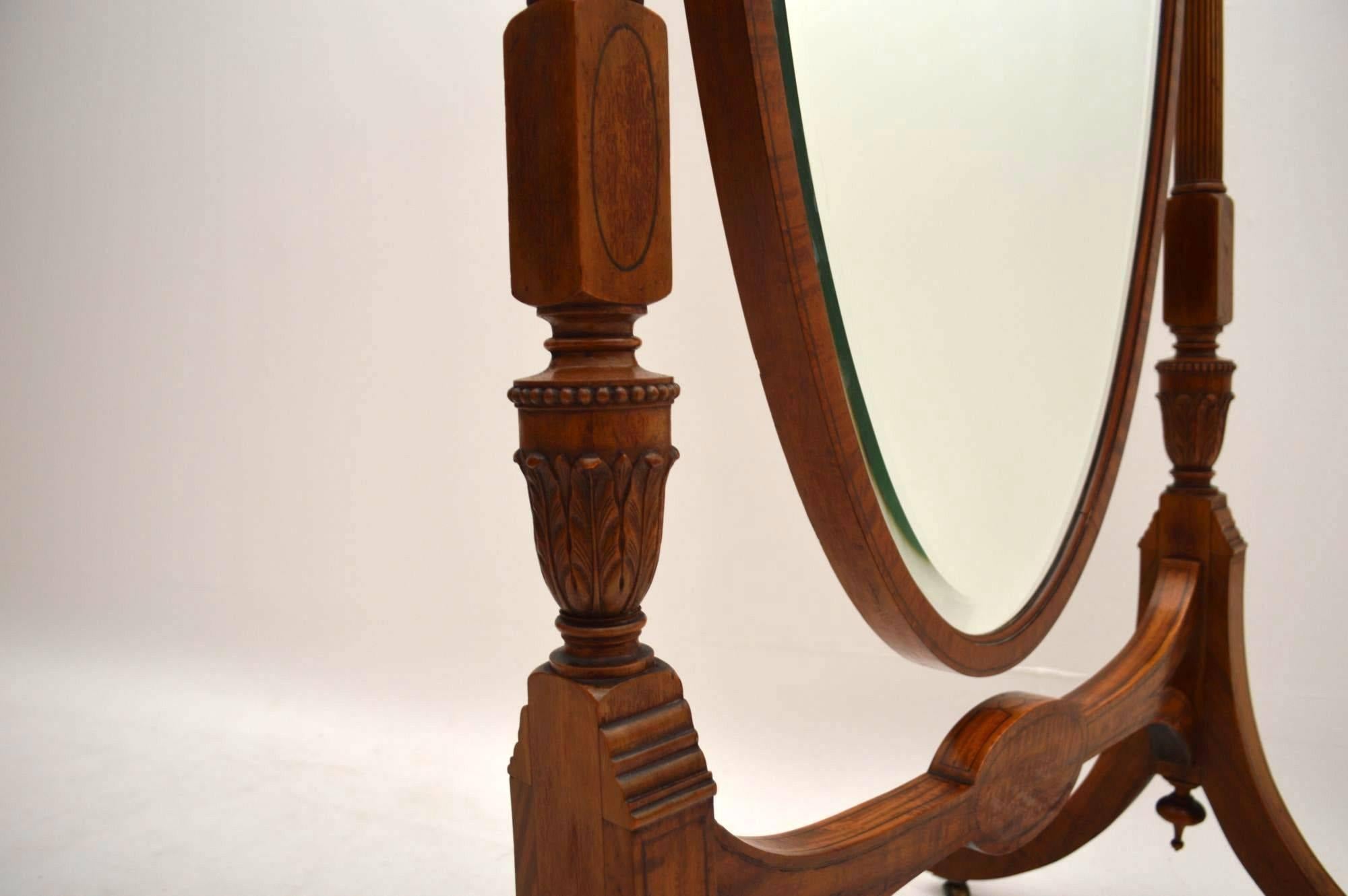 Satinwood Antique Edwardian Satin Wood Cheval Mirror