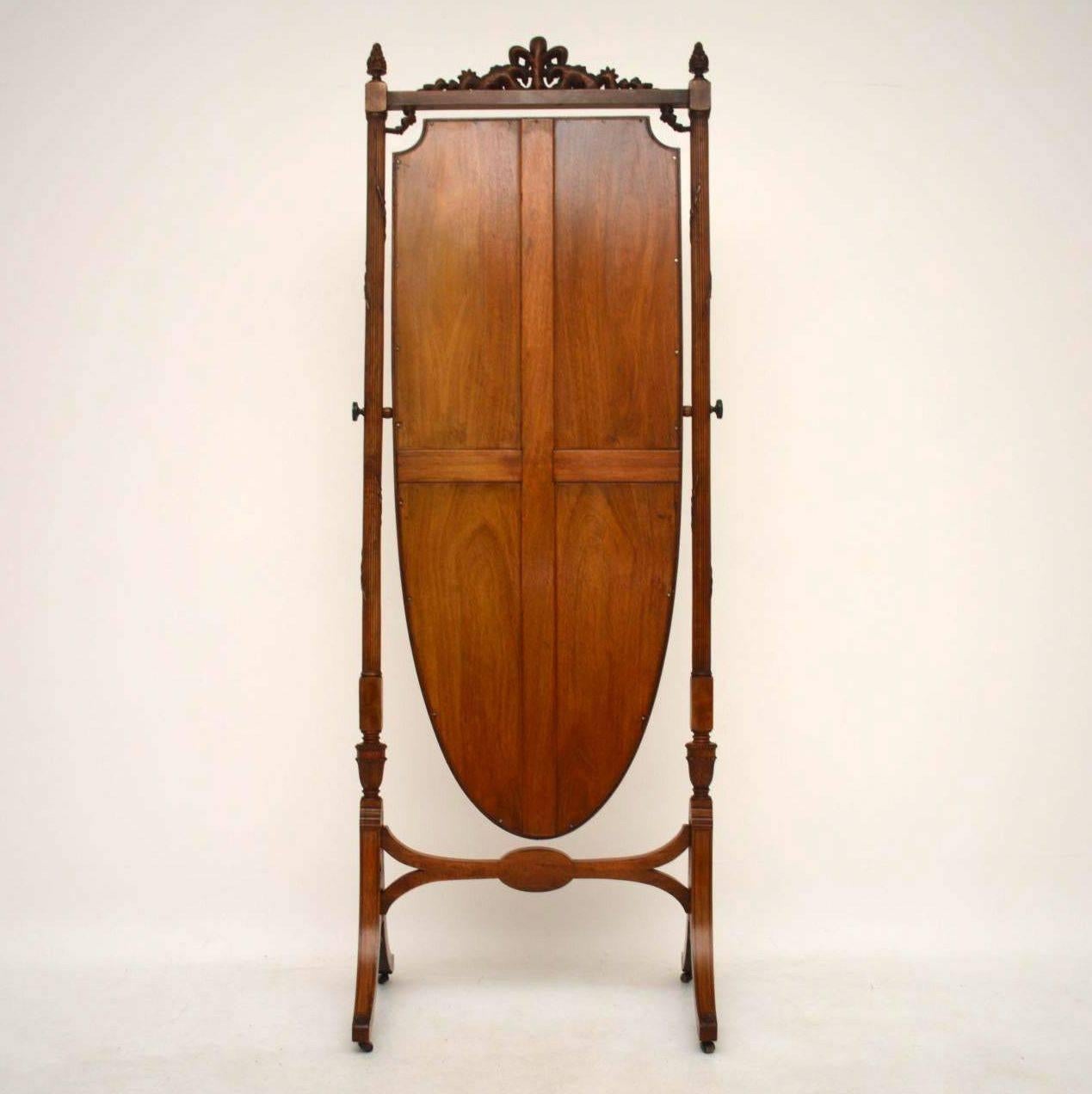 Antique Edwardian Satin Wood Cheval Mirror 4