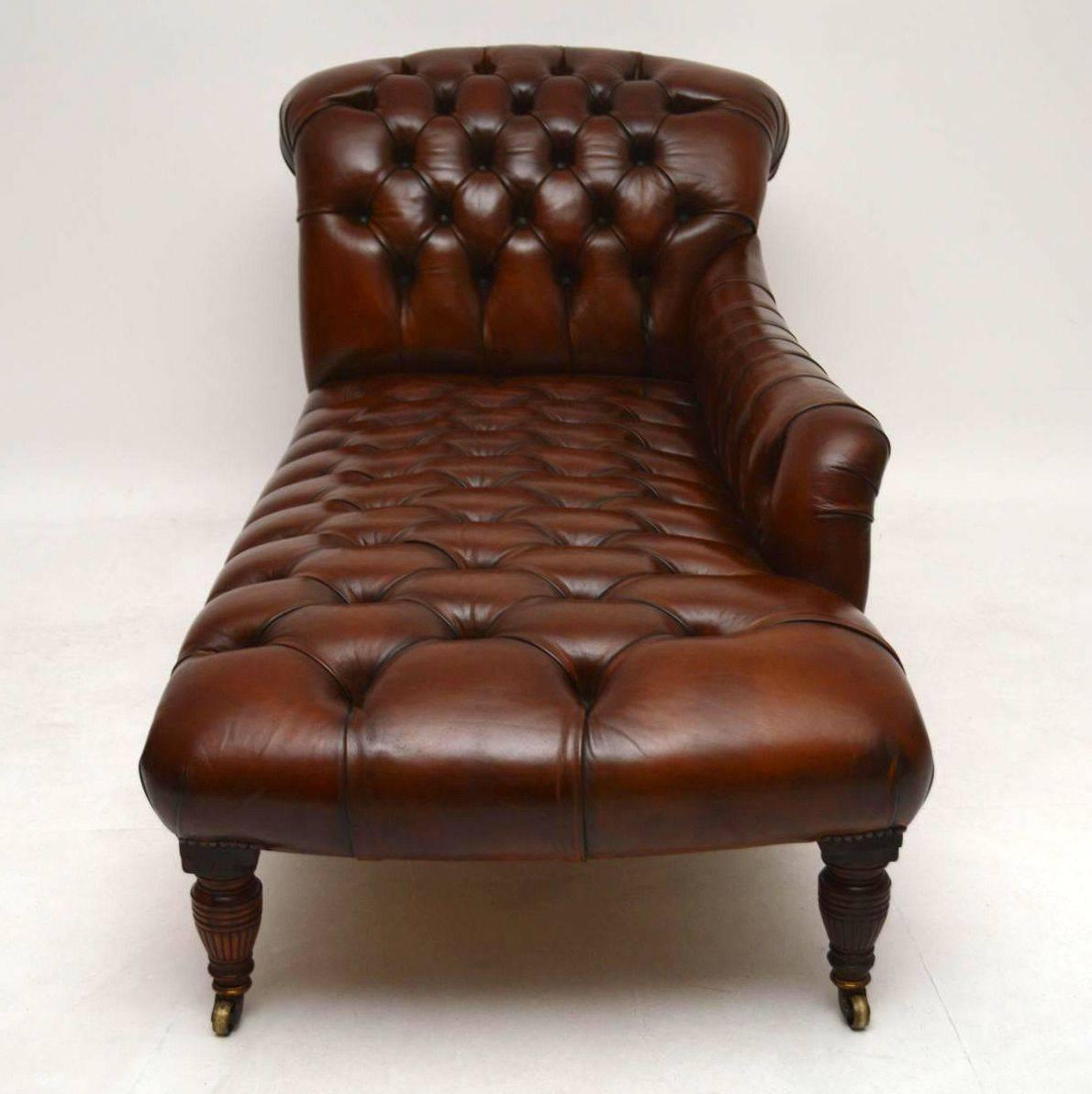 Antique Victorian Deep Buttoned Leather Chaise Longue 1