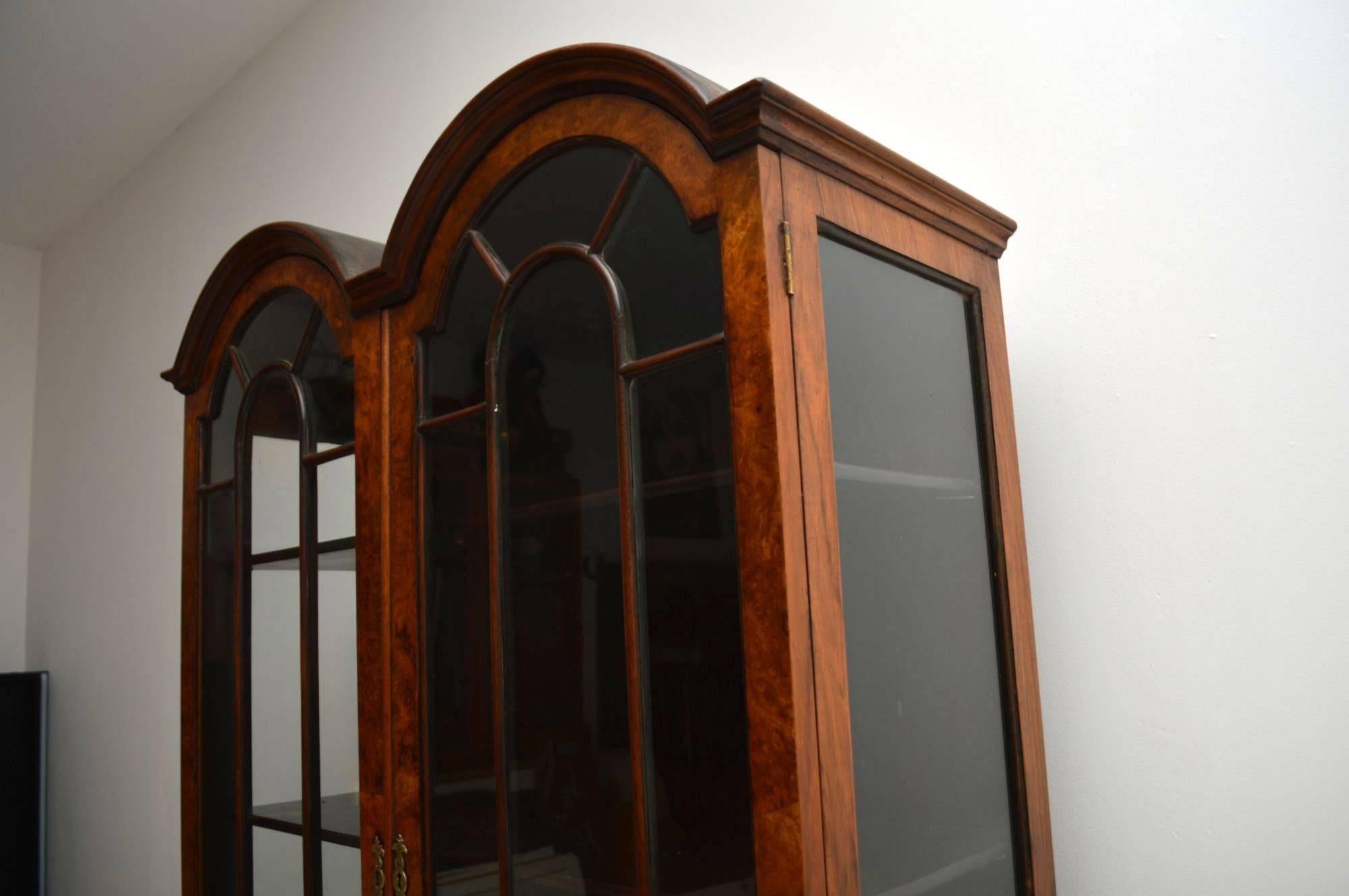 Antique Queen Anne Style Burr Walnut Display Cabinet 1