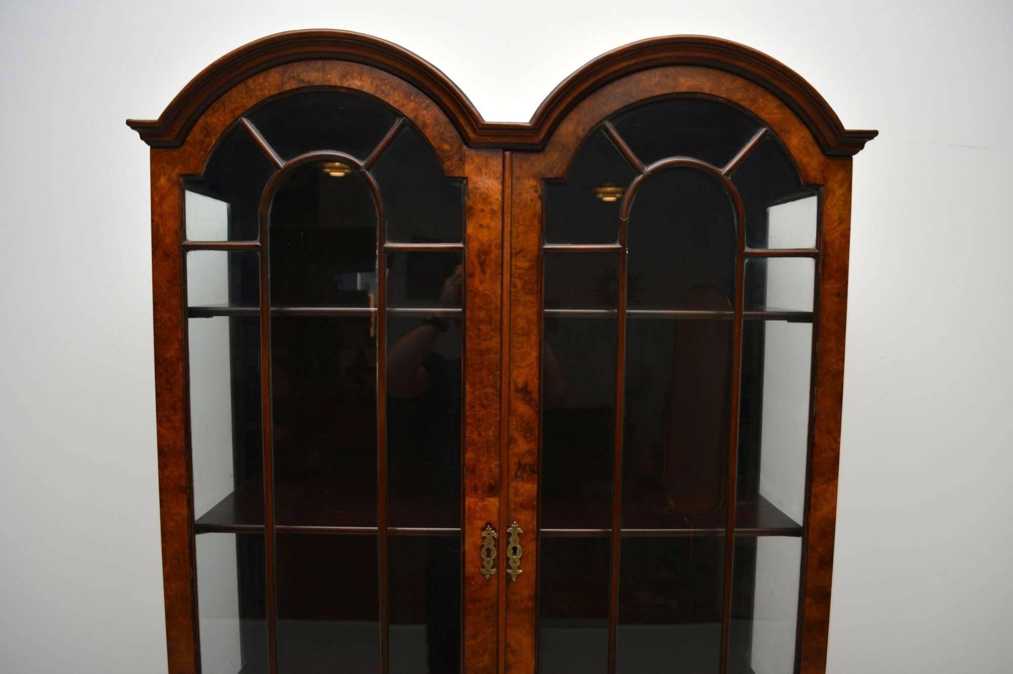 Antique Queen Anne Style Burr Walnut Display Cabinet 3