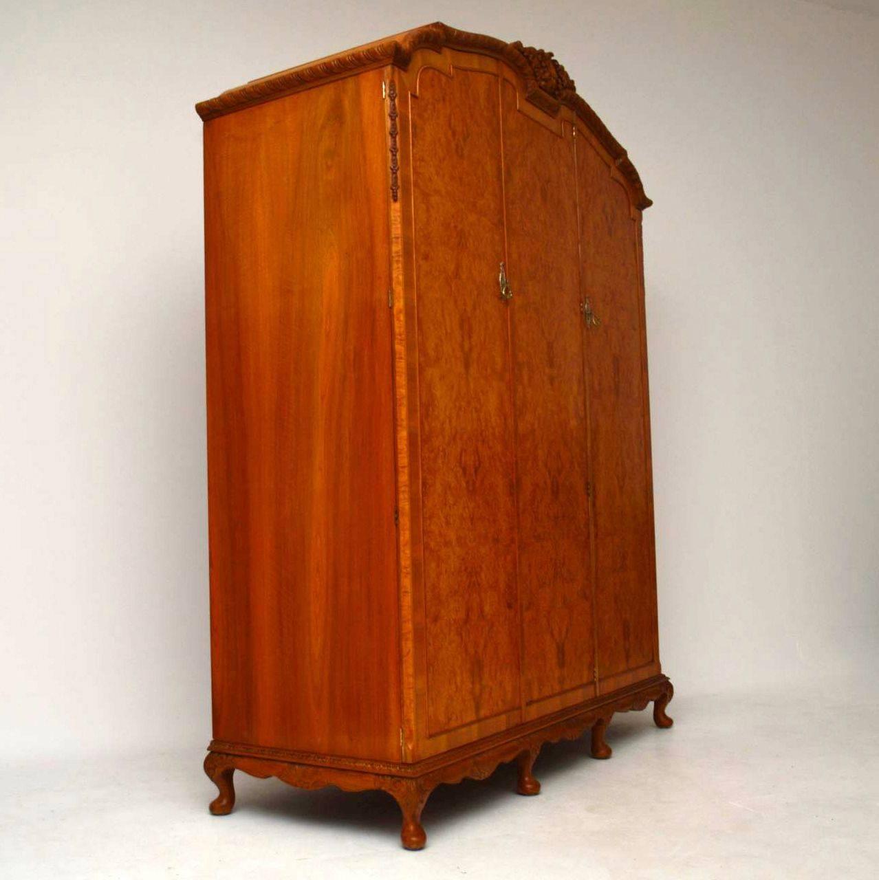 Antique Three-Door Burr Walnut Wardrobe 2