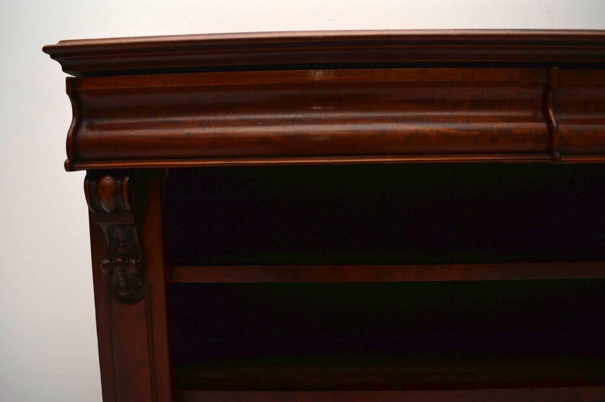 Early Victorian Antique Mahogany Open Bookcase Cabinet