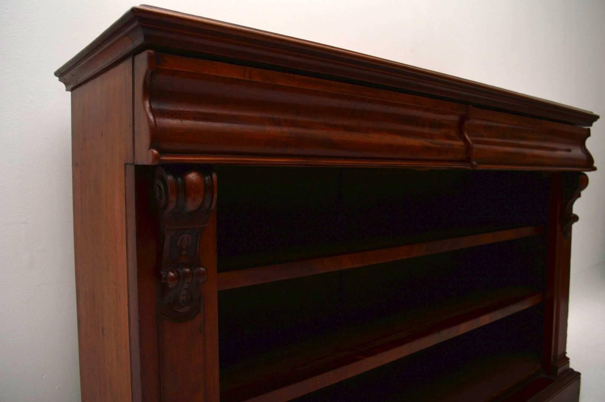 English Antique Mahogany Open Bookcase Cabinet