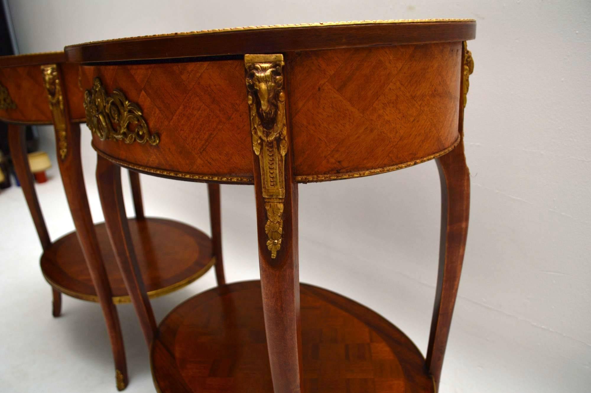 Kingwood Pair of Antique French Parquetry Top Tables