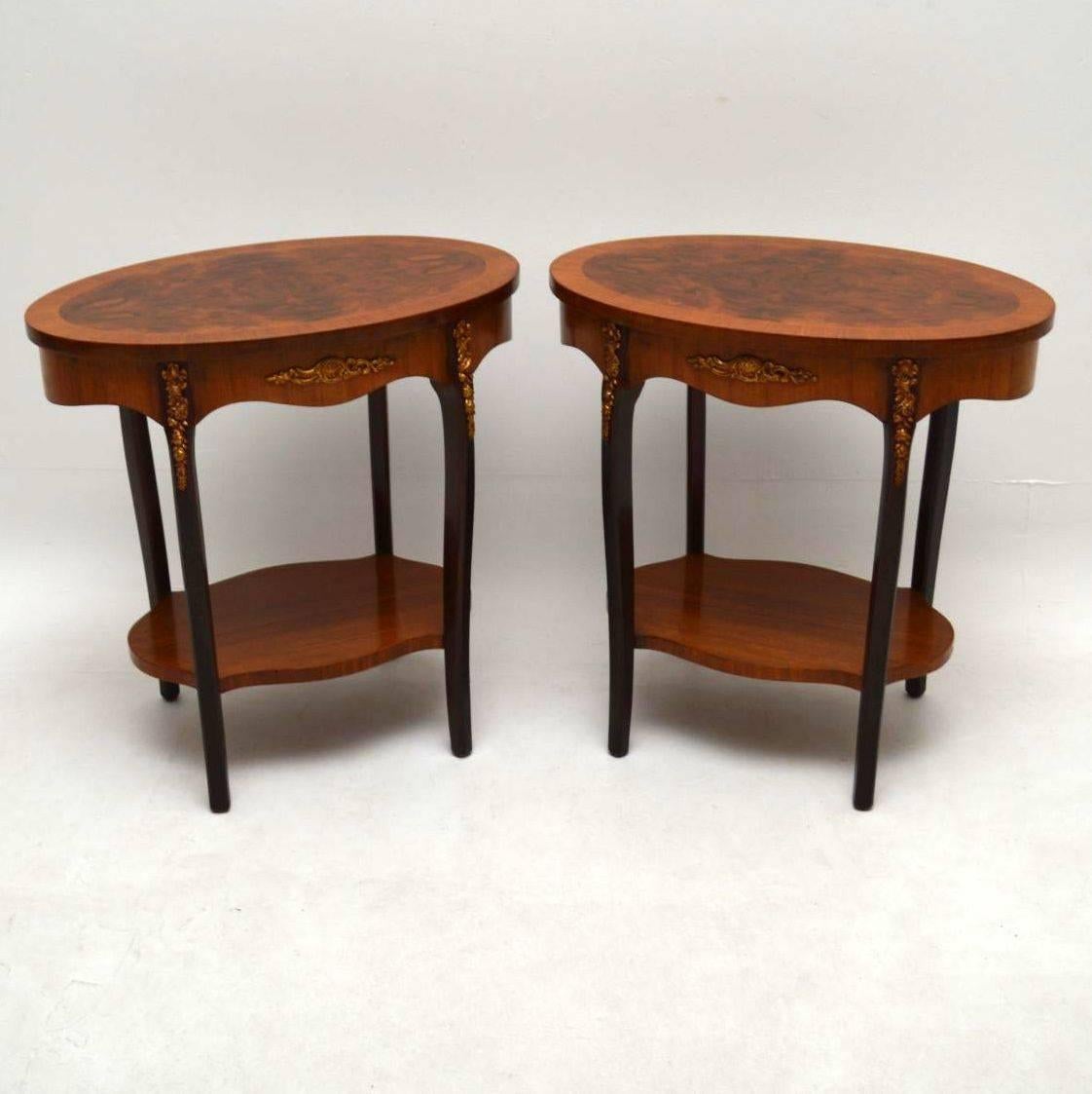 20th Century Pair of Antique French Walnut Side or Lamp Tables