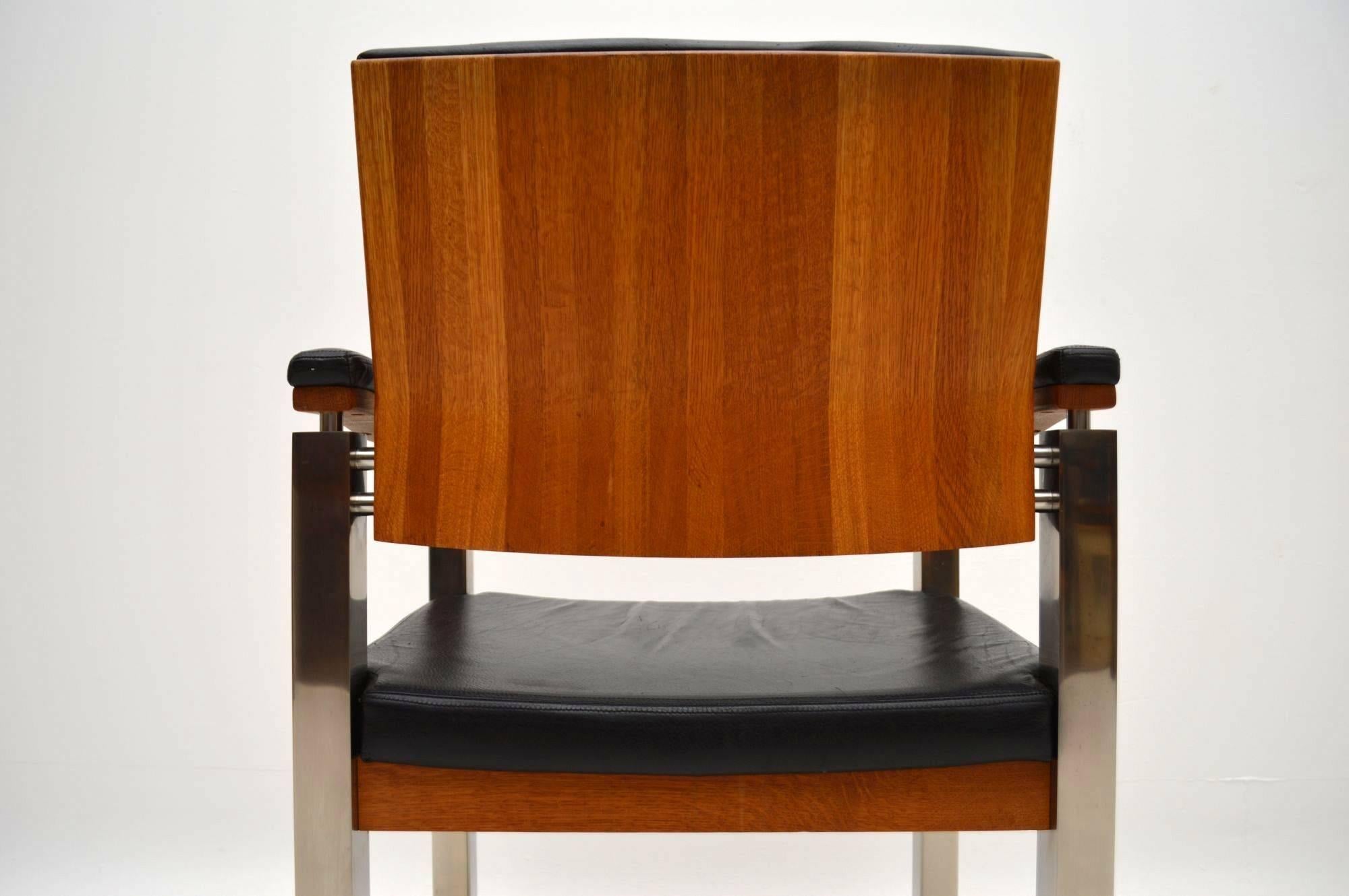 Set of Six Vintage Dining Chairs in Teak, Leather and Chrome 3