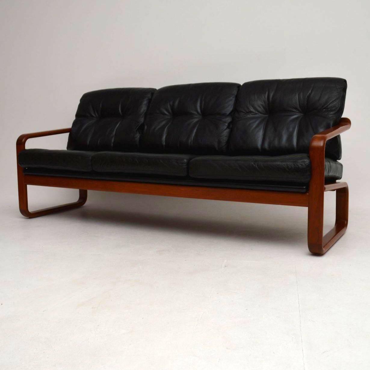 1960s Danish Teak and Leather Vintage Sofa 2