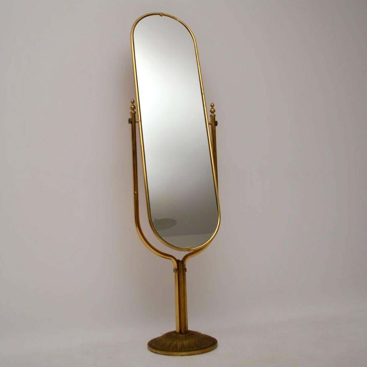1950s Vintage Italian Brass Cheval Mirror In Excellent Condition In London, GB