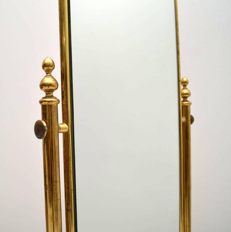 1950s Vintage Italian Brass Cheval, Antique Gold Cheval Mirror