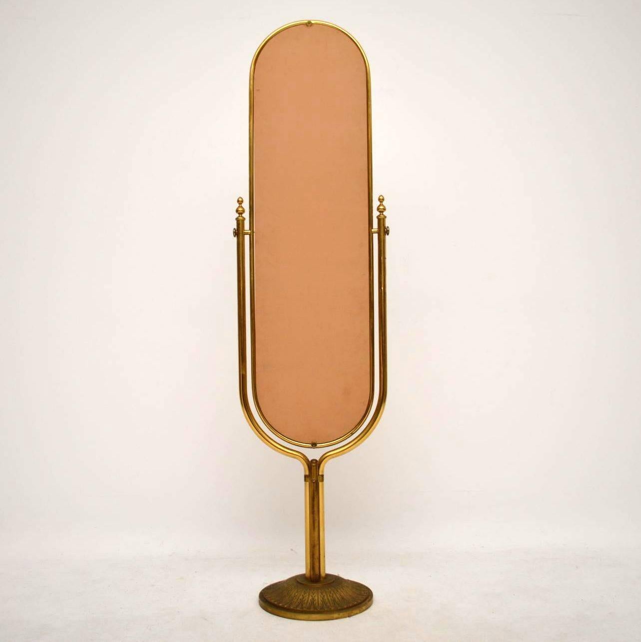 1950s Vintage Italian Brass Cheval Mirror 1