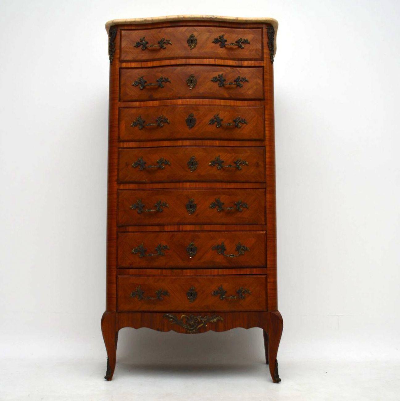 Louis XV Tall Antique French Marble-Top Chest of Drawers