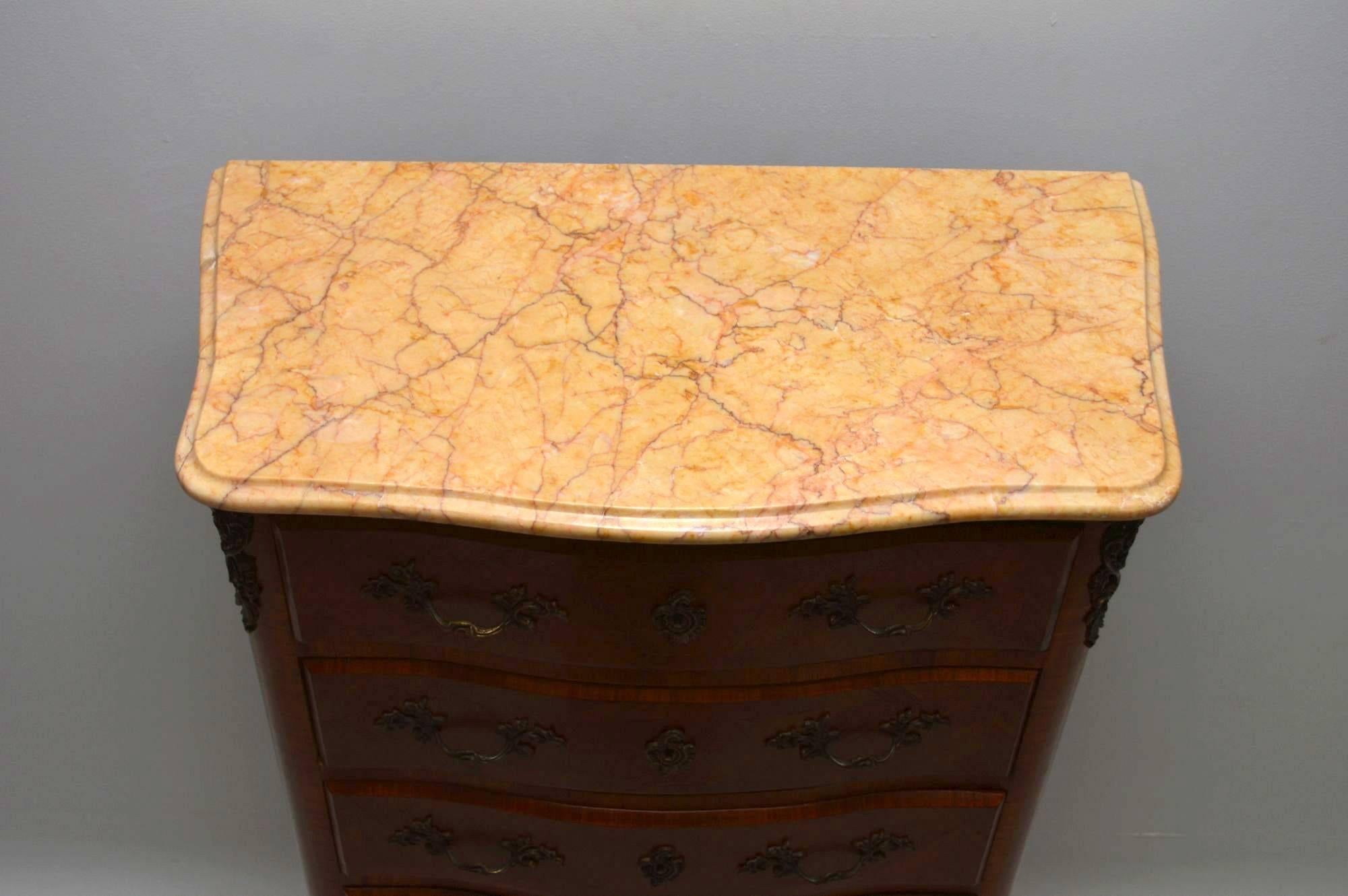 Tall Antique French Marble-Top Chest of Drawers 1