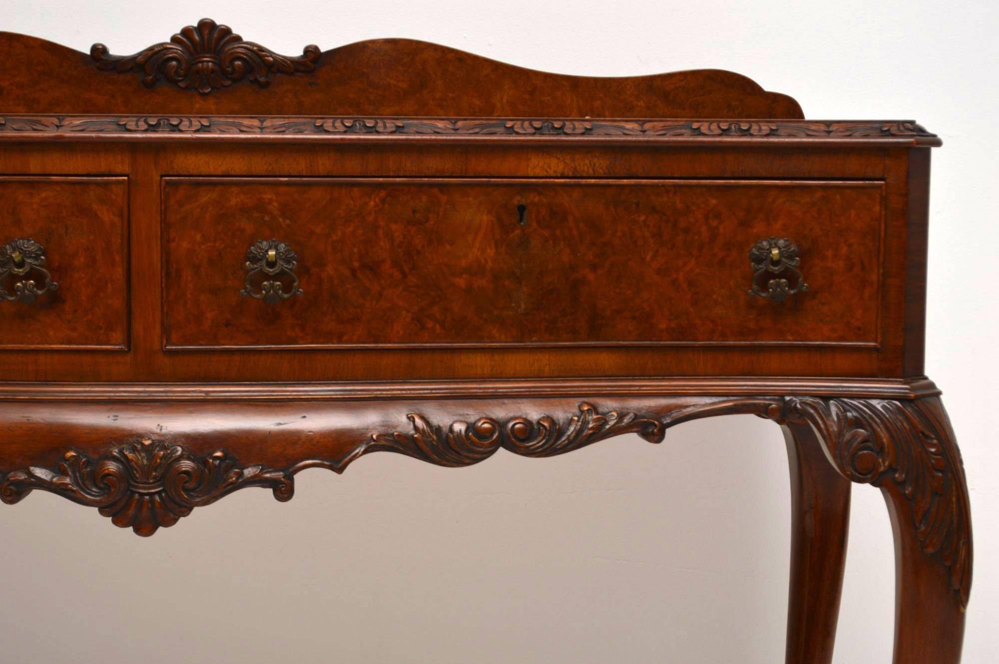 Antique Burr Walnut Console Side Table Server In Excellent Condition In London, GB