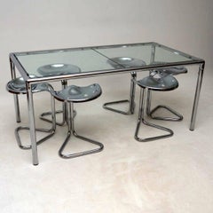 1970s Vintage Dining Table and Tractor Stools by Rodney Kinsman for OMK