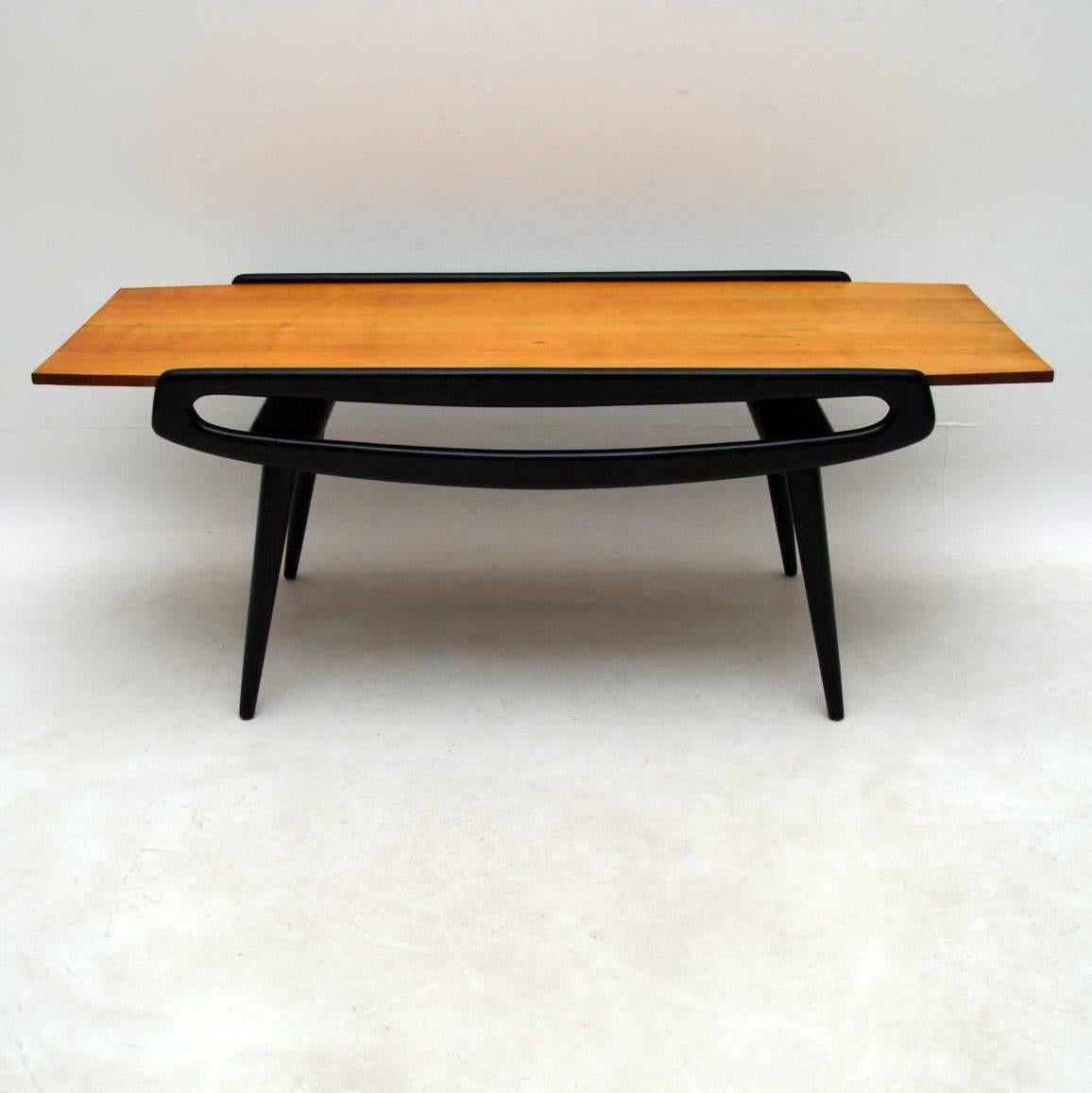 Mid-Century Modern Vintage 1950s, Italian Coffee Table in Sycamore and Ebonized Wood