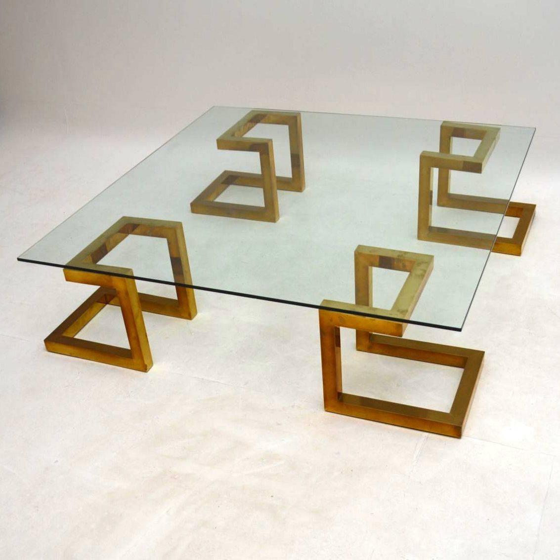 Late 20th Century 1970s Vintage Italian Brass and Glass Coffee Table