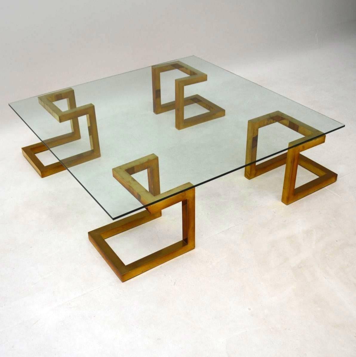 Mid-Century Modern 1970s Vintage Italian Brass and Glass Coffee Table