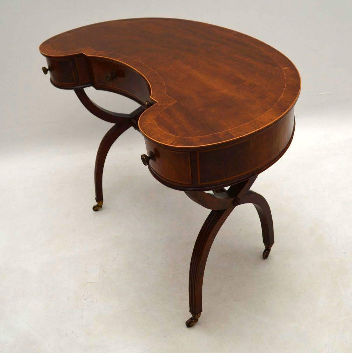 Edwardian Antique Mahogany Kidney Shaped Desk or Dressing Table