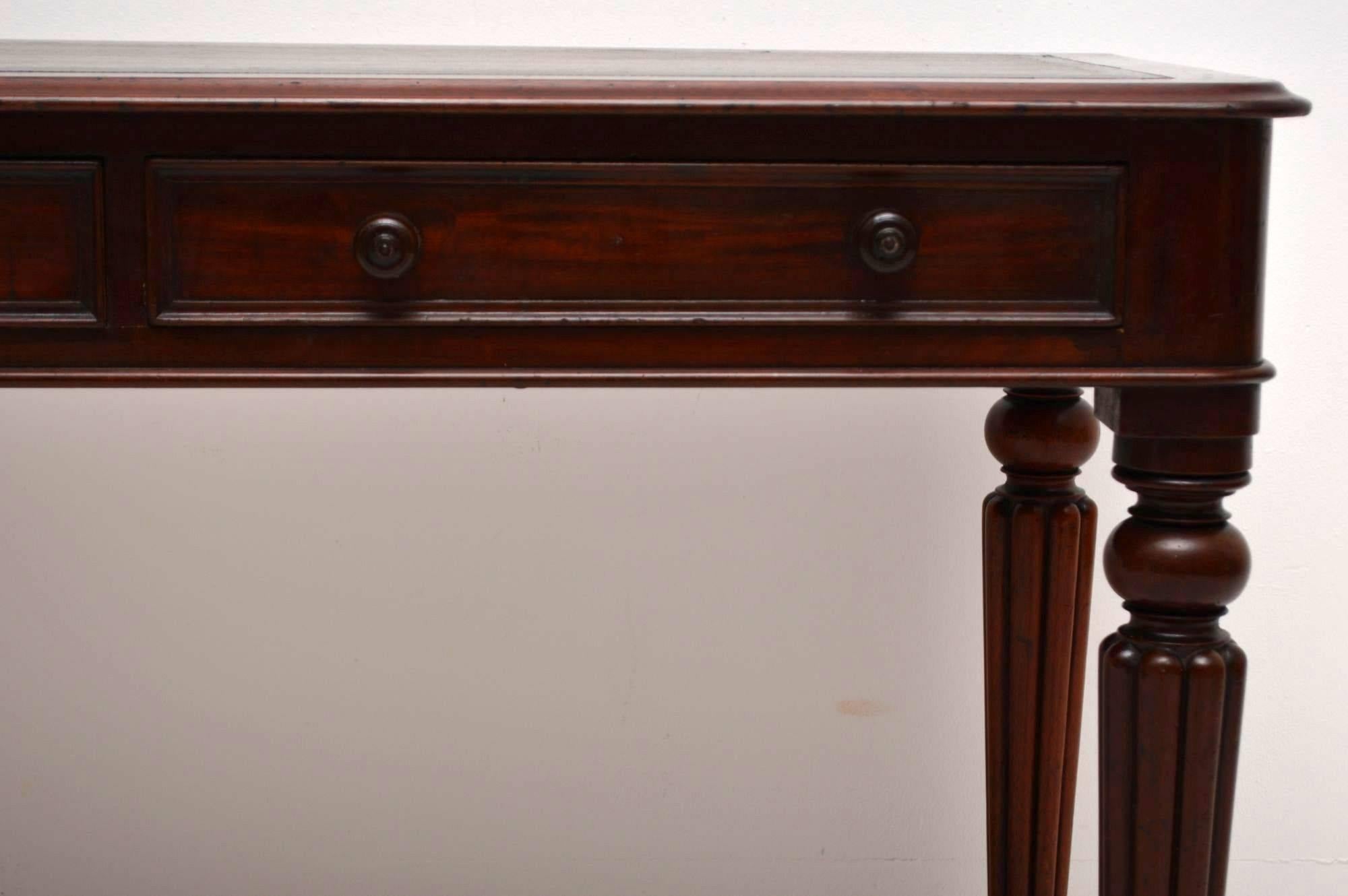 English Antique Victorian Mahogany Leather Top Writing Table Desk