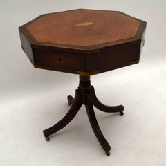 Antique Mahogany Leather Top Military Style Drum Table