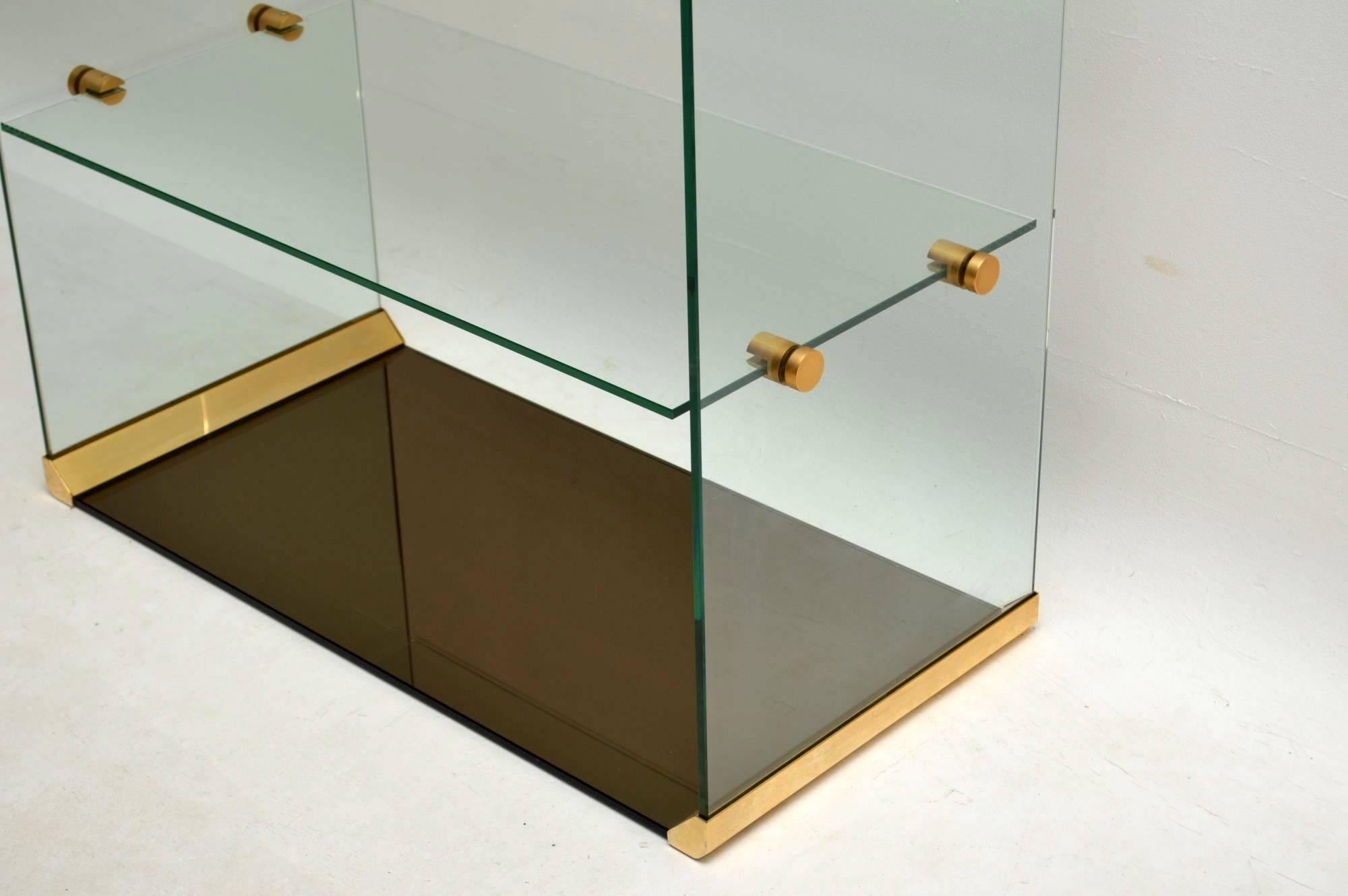 1970s Vintage Italian Glass and Brass Bookcase or Display Cabinet 2