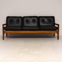 1960s Walnut, Leather and Chrome Vintage Sofa