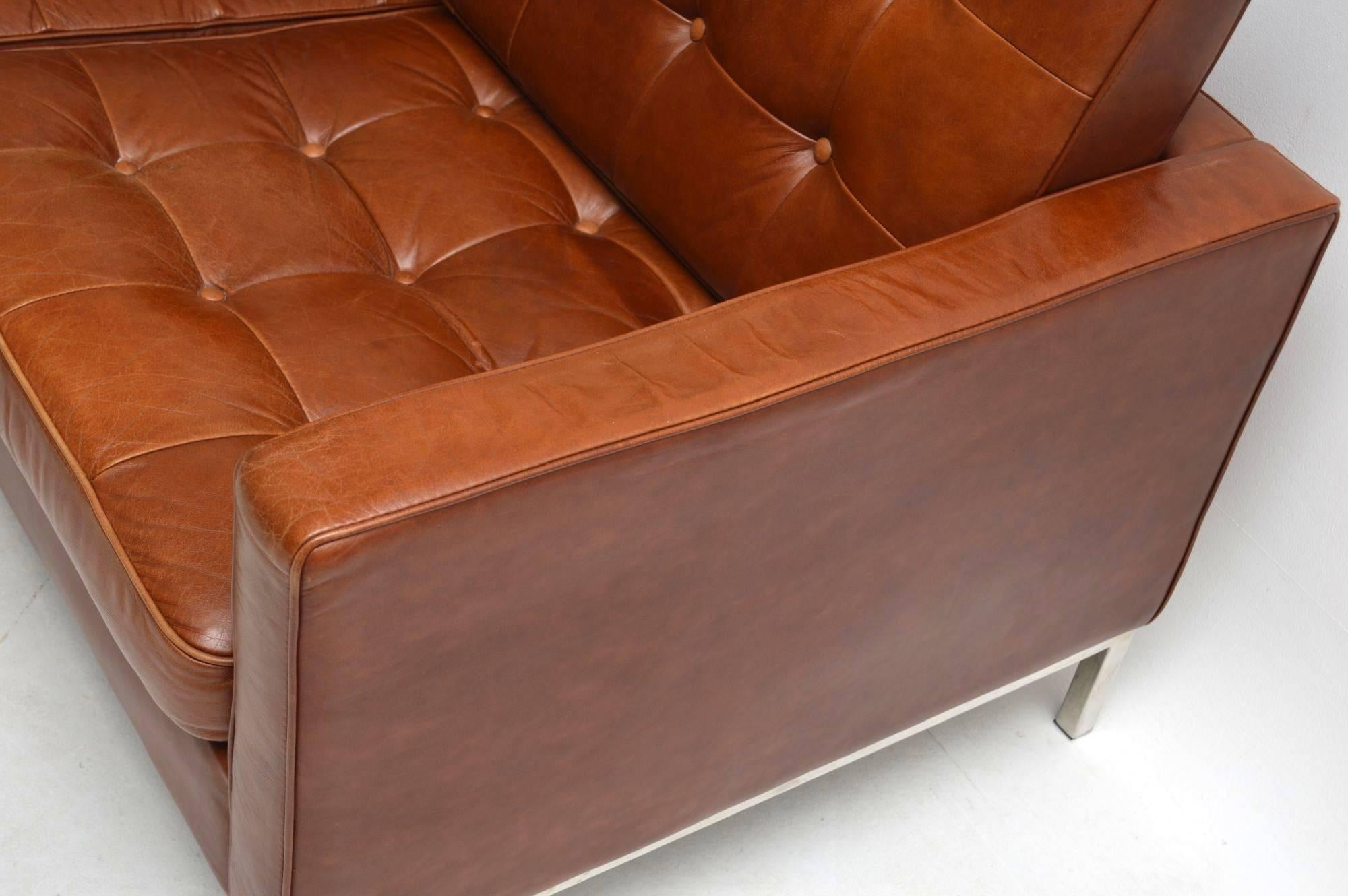 Mid-20th Century Vintage Florence Knoll Leather and Chrome Sofa