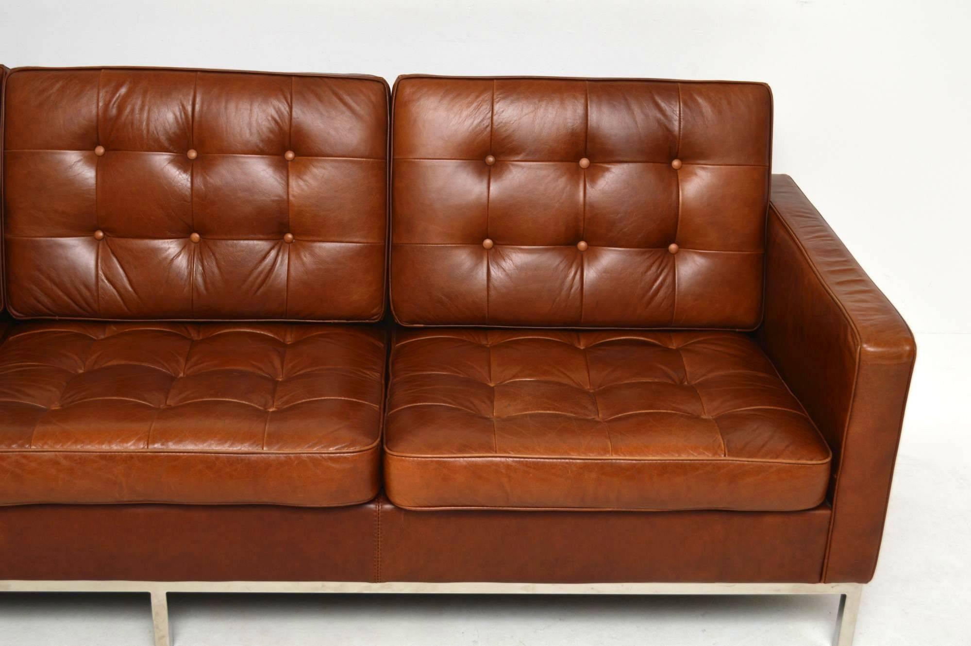 English Vintage Florence Knoll Leather and Chrome Sofa