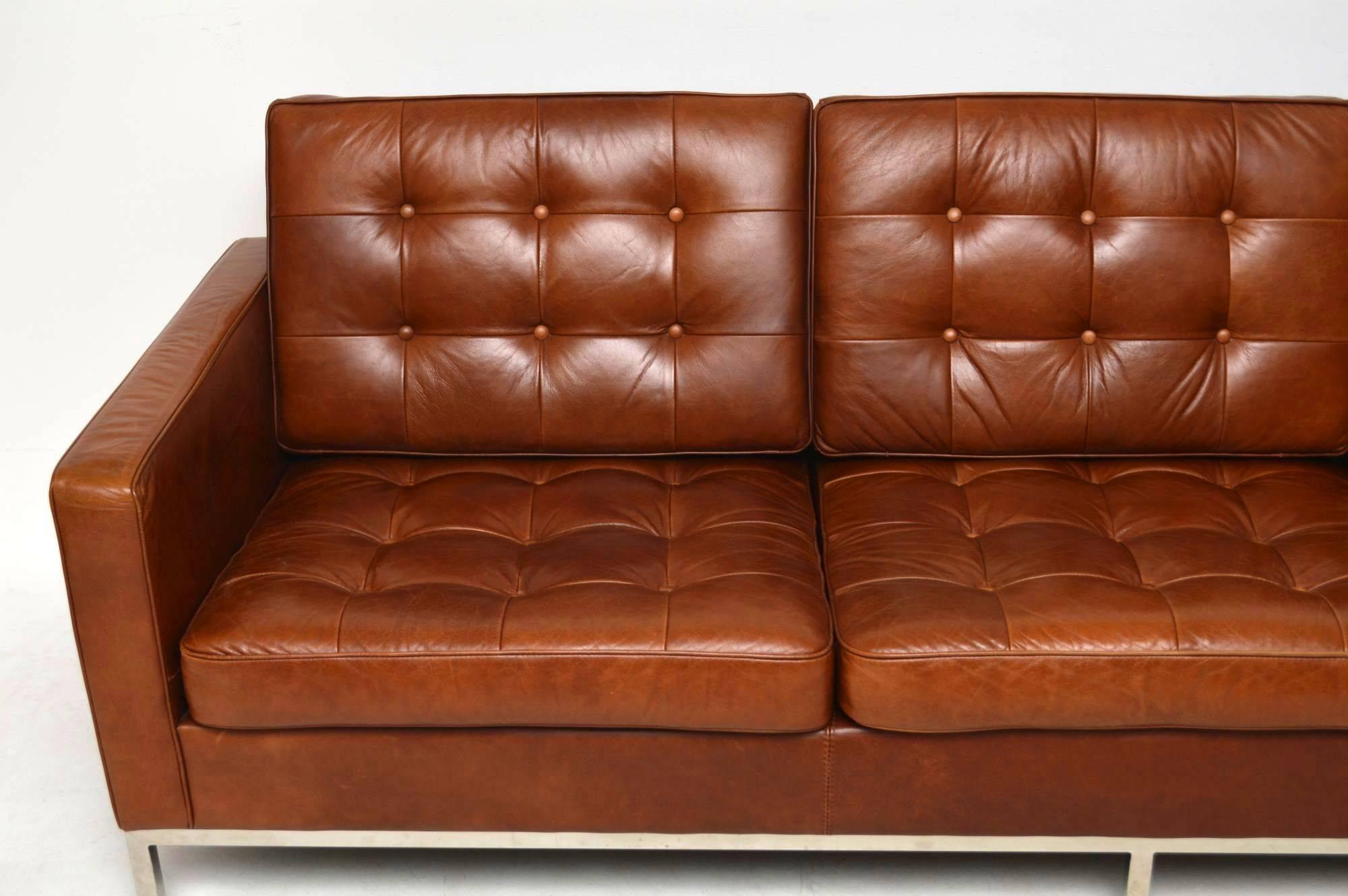Mid-Century Modern Vintage Florence Knoll Leather and Chrome Sofa