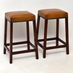 Pair of Antique Leather and Mahogany Bar Stools
