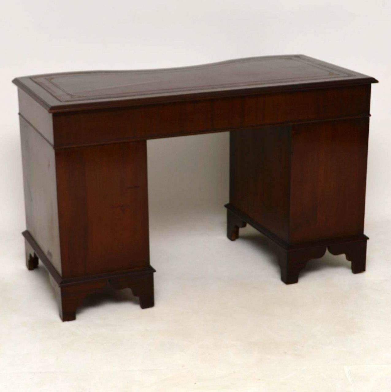 Mid-20th Century Antique Mahogany Leather Top Pedestal Desk