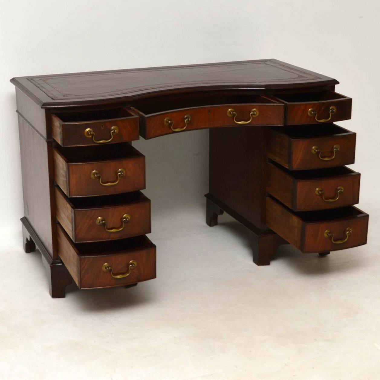 English Antique Mahogany Leather Top Pedestal Desk