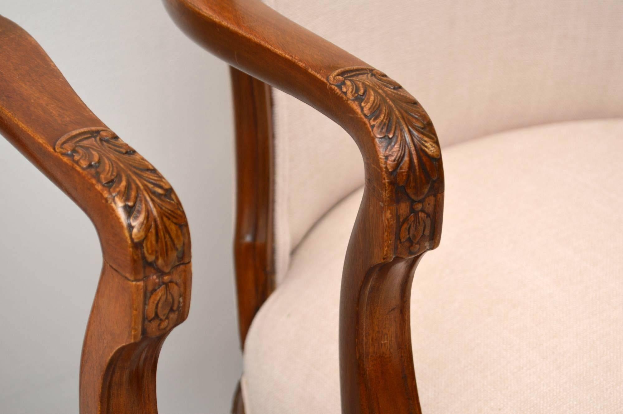Pair of Antique Carved Walnut Upholstered Armchairs 2