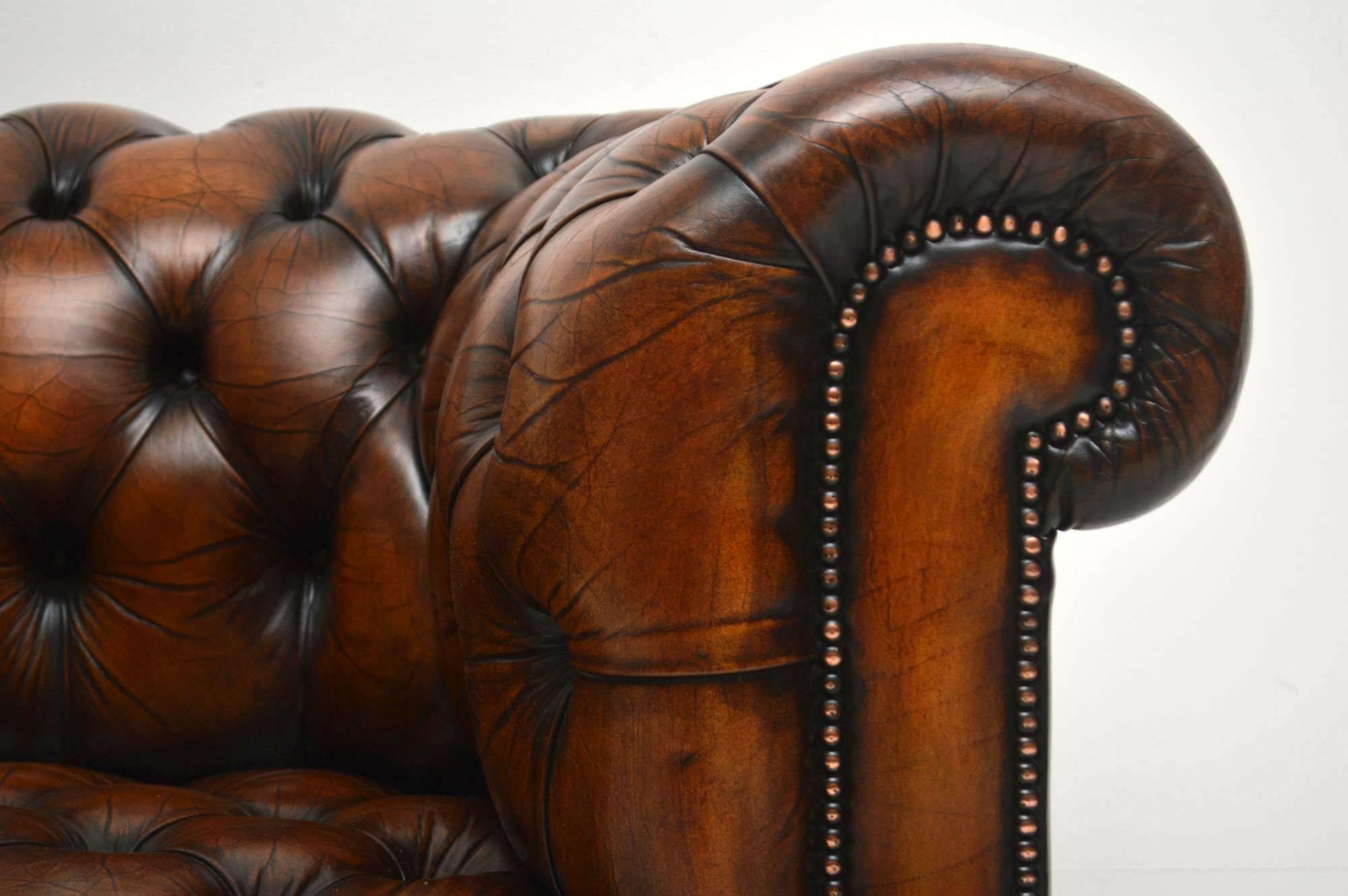 Mid-20th Century Antique Deep Buttoned Leather Chesterfield Sofa