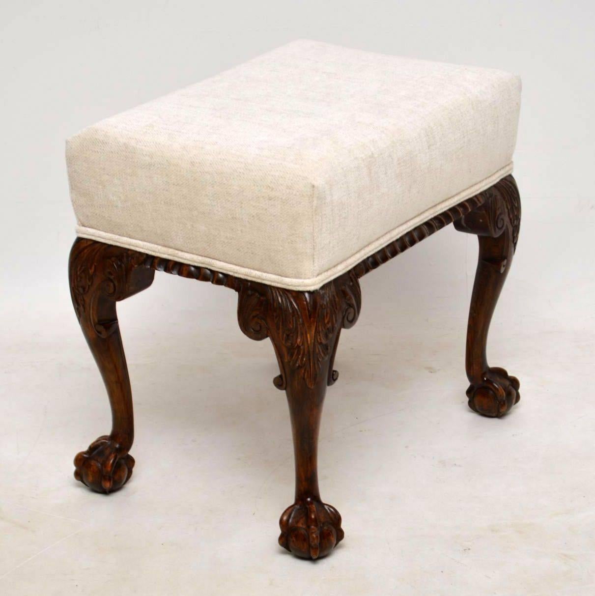 Antique Carved Mahogany Stool 3