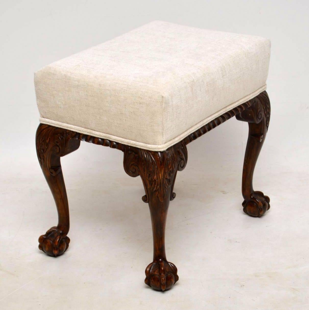 Late 19th Century Antique Carved Mahogany Stool