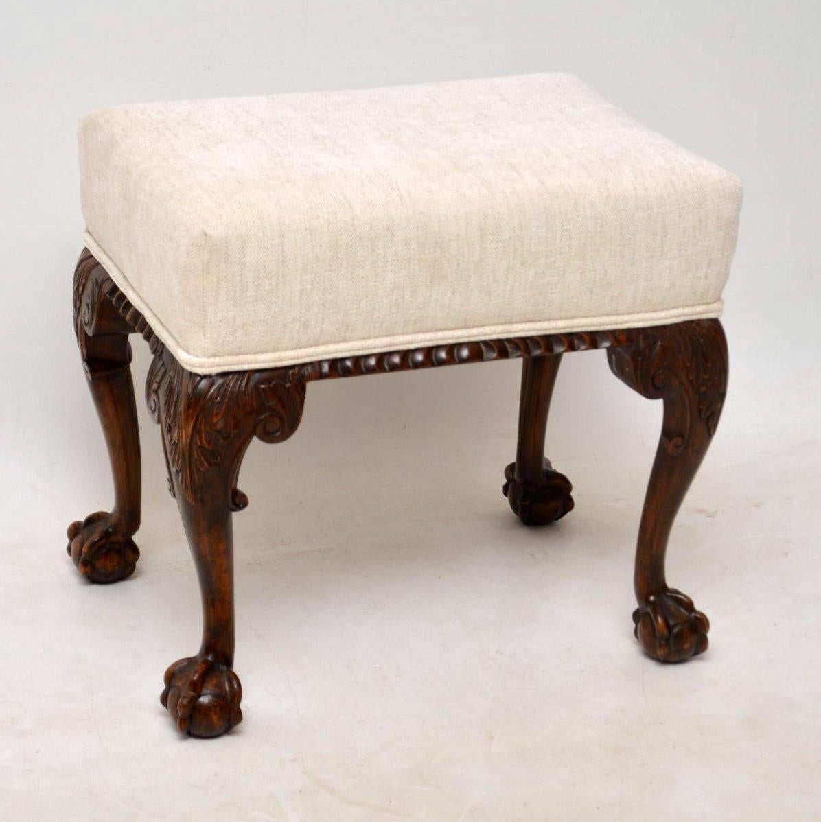 Antique Carved Mahogany Stool 2