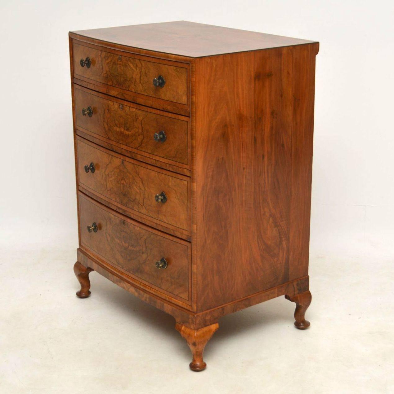 Queen Anne Antique Walnut Bow Front Chest of Drawers