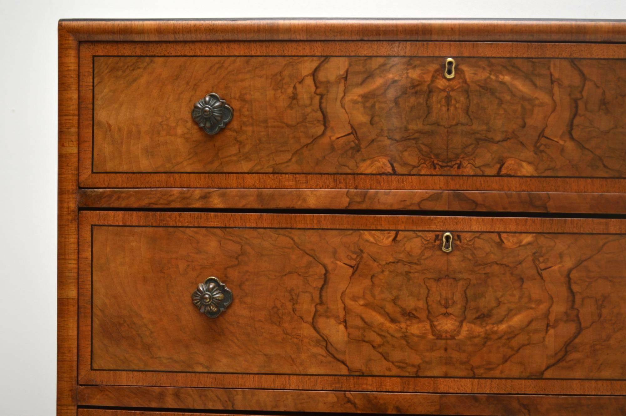 English Antique Walnut Bow Front Chest of Drawers